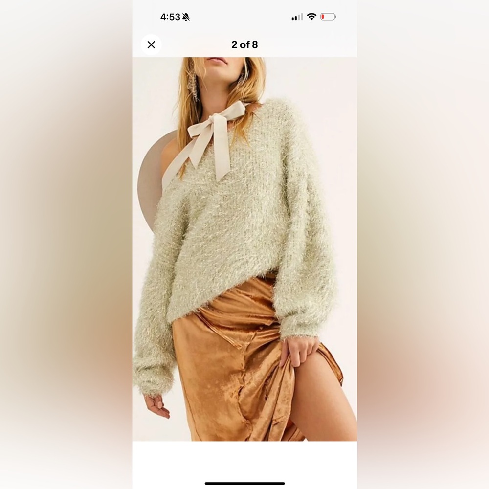 Free People Oversized Delaney Ivory Silver Metallic Sweater Women Size XS